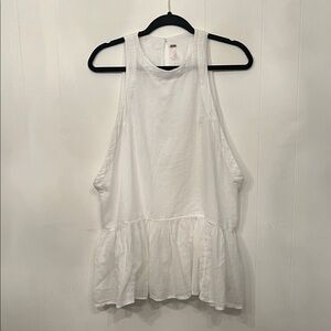 Free People White Ruffle-Hem Peplum Tank